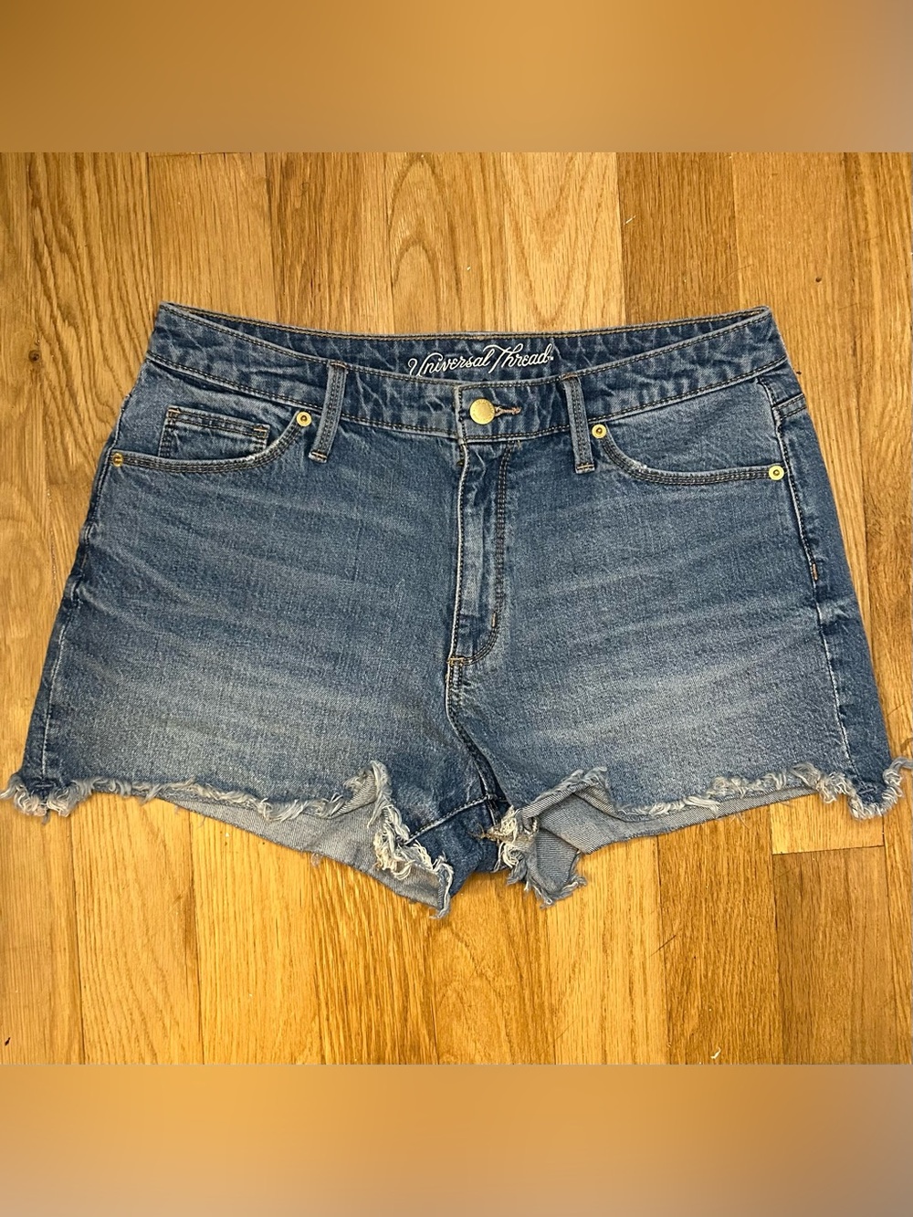 Universal Thread blue denim shorts with frayed hem, Size: 10/30R